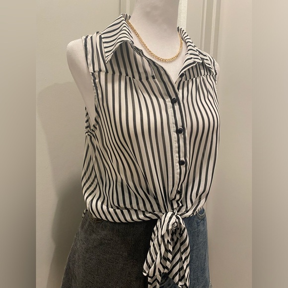 Foreign Exchange FE Sheer White & Black Vertical Stripe Crop Tank Top Blouse - M - Picture 17 of 17